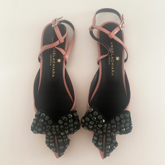 Angela Chiara Venezia Pointed Bow Flats in Pink Pastel with Embellished Details - Picture 3 of 10